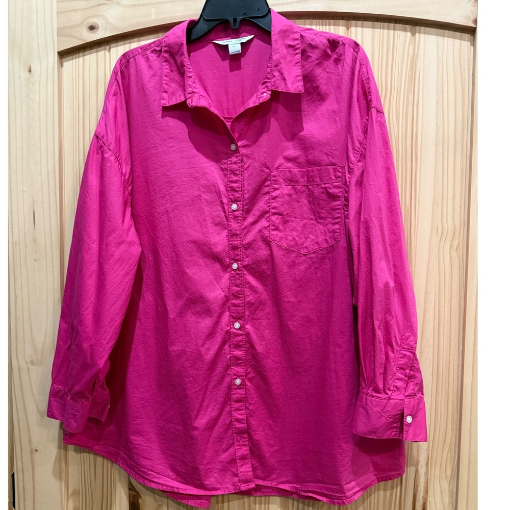 Old Navy The Boyfriend Shirt Hot Pink Cotton Button Down Long Sleeve XL